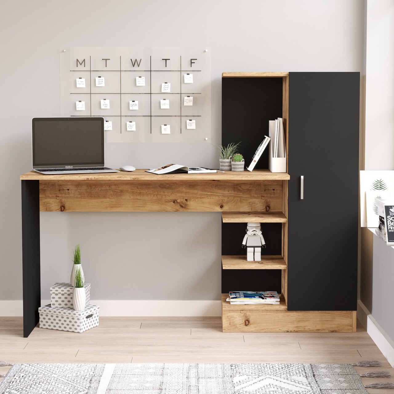 Birou CT2 - AB, Locelso, 152.3x40x120 cm, PAL, natural/negru - imagine 7